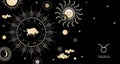 Zodiac background. Taurus zodiac sign. Horizontal banner. Royalty Free Stock Photo