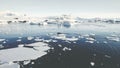 Zodiac boats in Antarctica ocean. Aerial.