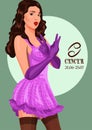 Zodiac: Cancer astrological sign. illustration with portrait of a pin up girl. Royalty Free Stock Photo