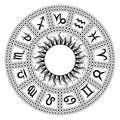 Zodiac circle with astrological symbols.