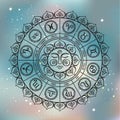 Zodiac circle with horoscope signs.Hand drawn illustration Royalty Free Stock Photo