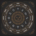 Zodiac circle with horoscope signs. Thin line vector design. Royalty Free Stock Photo