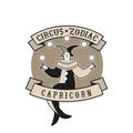 Zodiac Circus Emblem. Capricorn sign. Clown dressed as a horned mermaid, juggling balls