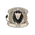 Zodiac Circus Emblem. Leo sign. Circus lion star label