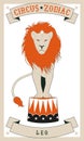 Zodiac Circus. Leo sign. Circus lion showing off on a stand Royalty Free Stock Photo