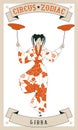 Zodiac Circus. Libra sign. Oriental girl juggling dishes on a pole