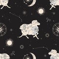 Zodiac constellation Aries. Seamless pattern. The symbol of the astrological horoscope.