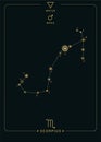 Zodiac constellation Scorpius. Symbol of the planet Mars, the element of water