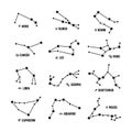 Zodiac constellation. Stars augury, astrology horoscope symbols. Taurus scorpion aries star sign in sky. Astrological