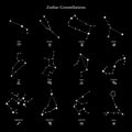 Zodiac constellations linear illustrations set