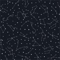 Zodiac constellations seamless pattern. White stars on the dark sky.