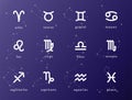 Zodiac constellations signs and stars. A pack of aries, taurus, gemini, cancer, leo, virgo, libra, scorpio, sagittarius, capricorn Royalty Free Stock Photo