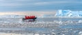 Zodiac cruise through icebergs of Cierva Cove in the Antarctic Peninsula Royalty Free Stock Photo