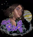 Zodiac Flowers Girl In Vintage Style. Abstract Love Symbol. Fashion Concept. Vintage Style. Digital Illustation. Sagittarius
