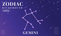 Zodiac Gemini background at night with beautiful shooting star and stars ornaments. Perfect for copybook brochures, school books,