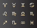 Zodiac golden signs set for web and print. Vector symbol set Royalty Free Stock Photo