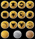 Zodiac Horoscope Icons - Gold Round Royalty Free Stock Photo