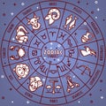 Zodiac horoscope signs with dates vector icons on star map Royalty Free Stock Photo