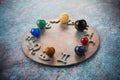 Zodiac horoscope symbols with solar system planets stones.