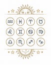 Zodiac icon collection. Sacred symbols set. Vintage style design elements