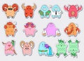 Zodiac icons. Collection of twelve icons of zodiac signs. Vector doodle illustration with cartoon comic characters Royalty Free Stock Photo