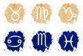 Zodiac icons on watercolor background. Royalty Free Stock Photo