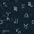 Zodiac seamless pattern with lorem ipsum text