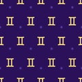 Zodiac seamless pattern. Repeating gemini gold sign with stars on the purple background. Vector horoscope symbol Royalty Free Stock Photo