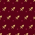 Zodiac seamless pattern. Repeating sagittarius gold sign with stars on the dark red background. Vector horoscope symbol Royalty Free Stock Photo