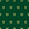 Zodiac seamless pattern. Repeating taurus gold sign with stars on the green background. Vector horoscope symbol Royalty Free Stock Photo