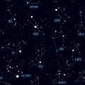 Zodiac seamless pattern, space, star constellations, horoscope symbols. Texture for wallpapers, fabric, wrap, web page backgrounds