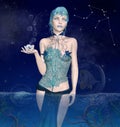 Zodiac series - Aquarius as a beautiful woman with shell in her hand Royalty Free Stock Photo