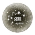 Zodiac series:isolated grey circle with the constellation, aquarius