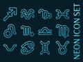 Zodiac set icons. Blue glowing neon style. Royalty Free Stock Photo