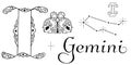 Zodiac set for the sign of Gemini. Black and white clip art from astrological symbolism. Two symbols, a constellation, a duet of f Royalty Free Stock Photo