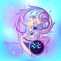 Zodiac sign Aquarius a beautiful girl. Horoscope. Astrology. Vector. Royalty Free Stock Photo