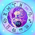 Zodiac sign Aquarius a beautiful girl. Horoscope. Astrology. Vector Royalty Free Stock Photo