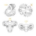 Zodiac Sign. Aquarius Pisces Taurus Aries. Royalty Free Stock Photo