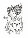 Zodiac sign Aries as a beautiful girl. Horoscope. Astrology.Coloring. Vector Royalty Free Stock Photo