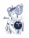 Zodiac sign Aries as a beautiful girl. Horoscope. Astrology. Victor Royalty Free Stock Photo