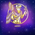 Zodiac sign Aries. Character of Sumerian mythology. Gold imitation. Royalty Free Stock Photo