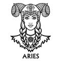 Zodiac sign Aries. Fantastic princess, animation portrait.