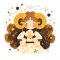 Zodiac sign Aries A girl is surrounded by stars