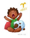 Zodiac sign Aries. Horoscope Sign Aries. African Americam child enjoys playing Sheep. Wake up Baby