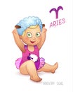 Zodiac sign Aries. Horoscope Sign Aries. Babygirl enjoys playing Sheep Hat Royalty Free Stock Photo