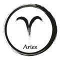 Zodiac sign Aries isolated on white background. Brush hand drawn. Circle Aries zodiac sign, hand painted round horoscope symbol Royalty Free Stock Photo