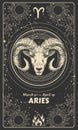 Zodiac sign Aries, modern vertical mystical astrological card on black universal background, constellation, alchemy Royalty Free Stock Photo