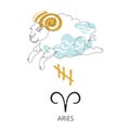 Zodiac sign Aries. One line. Vector illustration in the style of minimalism. Continuous line. Royalty Free Stock Photo