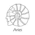 Zodiac sign of Aries in the steampunk style. Black and white coloring