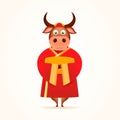 Zodiac sign of the bull of 2021. Red cheongsam dress. Chinese New Year Character Design Concept. Year of the bull.Vector